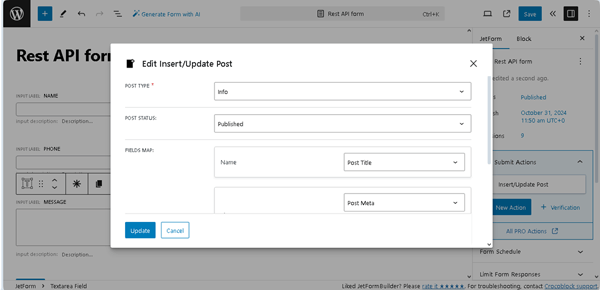 edit, insert, and update post pop-up on the auxiliary site