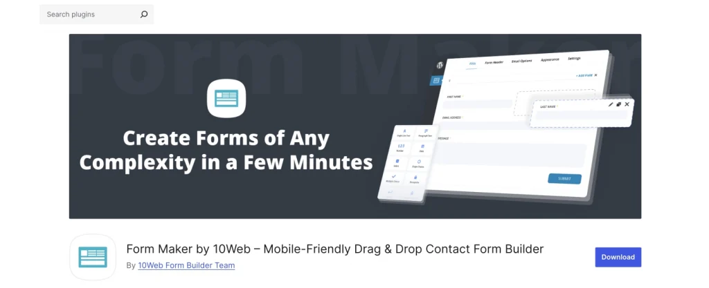 form maker by 10web plugin on wordpress.org