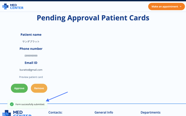 pending approval patient cards page front-end