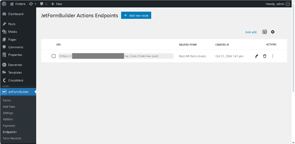 jetformbuilder actions endpoints page