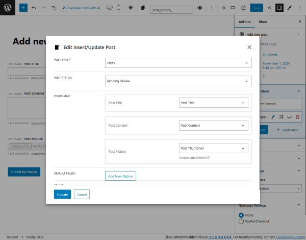 mapping for fields with post fields