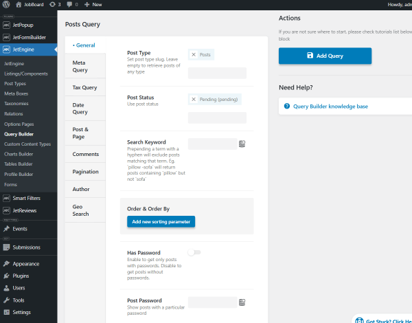 posts query type general settings