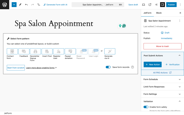 creating a new jetformbuilder form