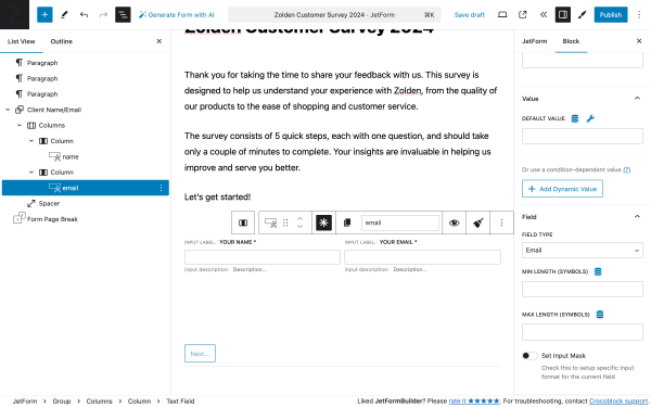 text block settings