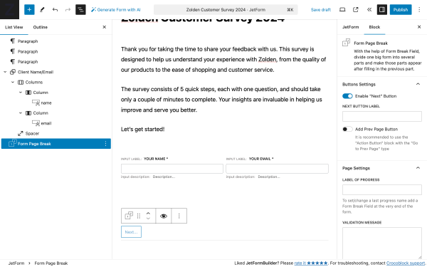 survey form fields step 1