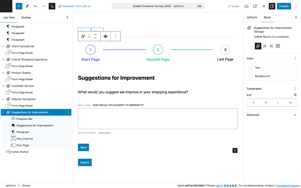 survey form fields step 6