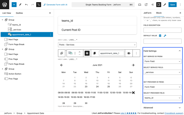 provider page booking form