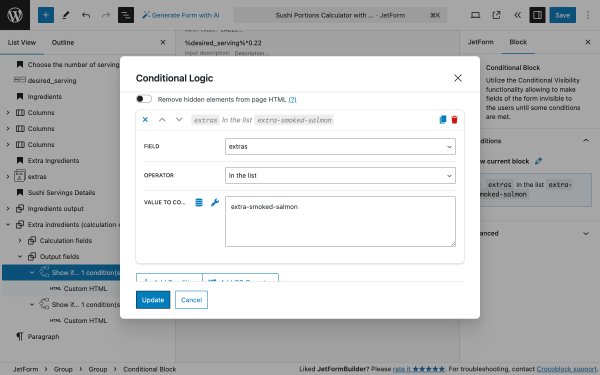 conditional block setting the display