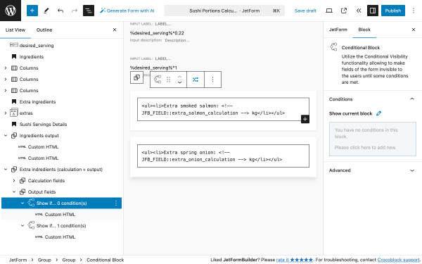 conditional block setting the display