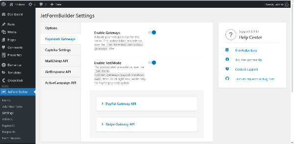 jetformbuilder gateway settings