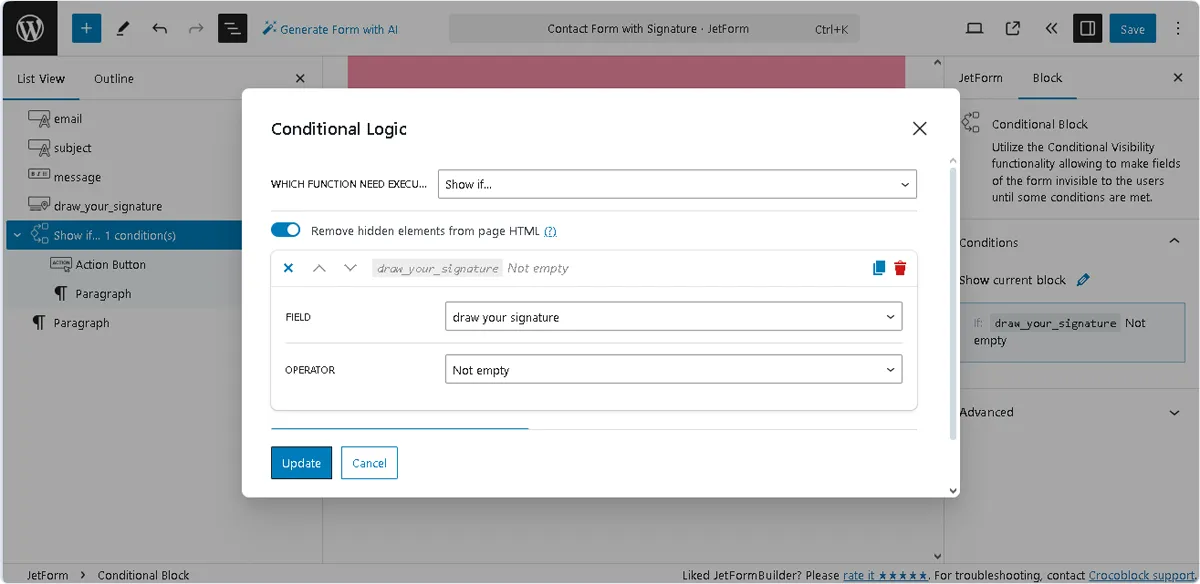 conditional logic pop-up