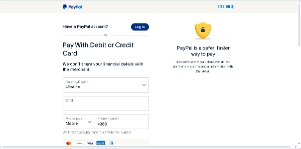 the paypal checkout page