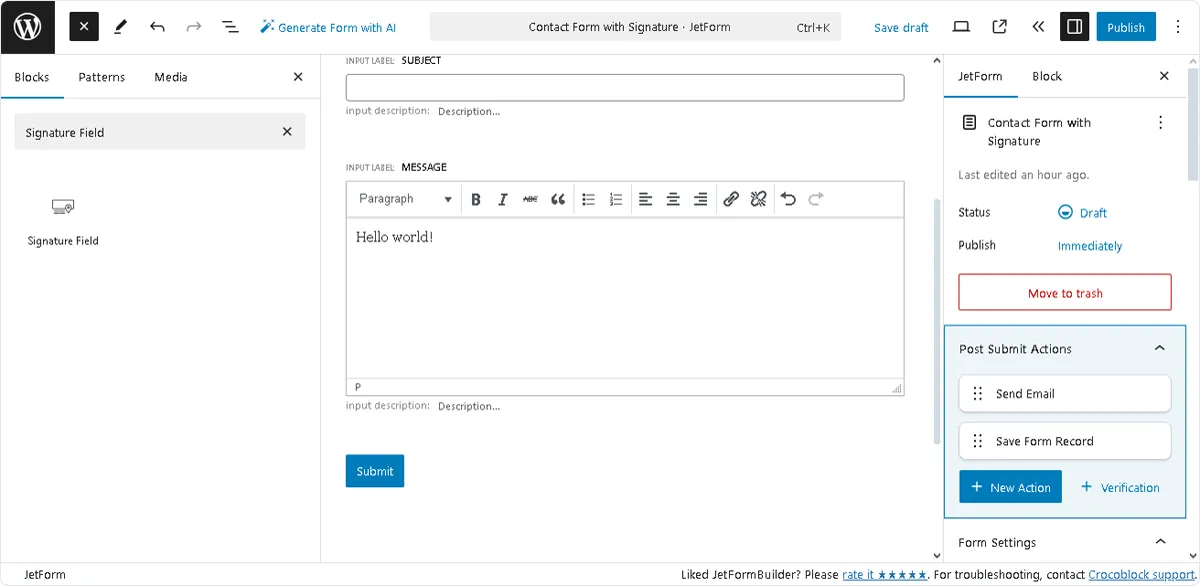 signature field addition