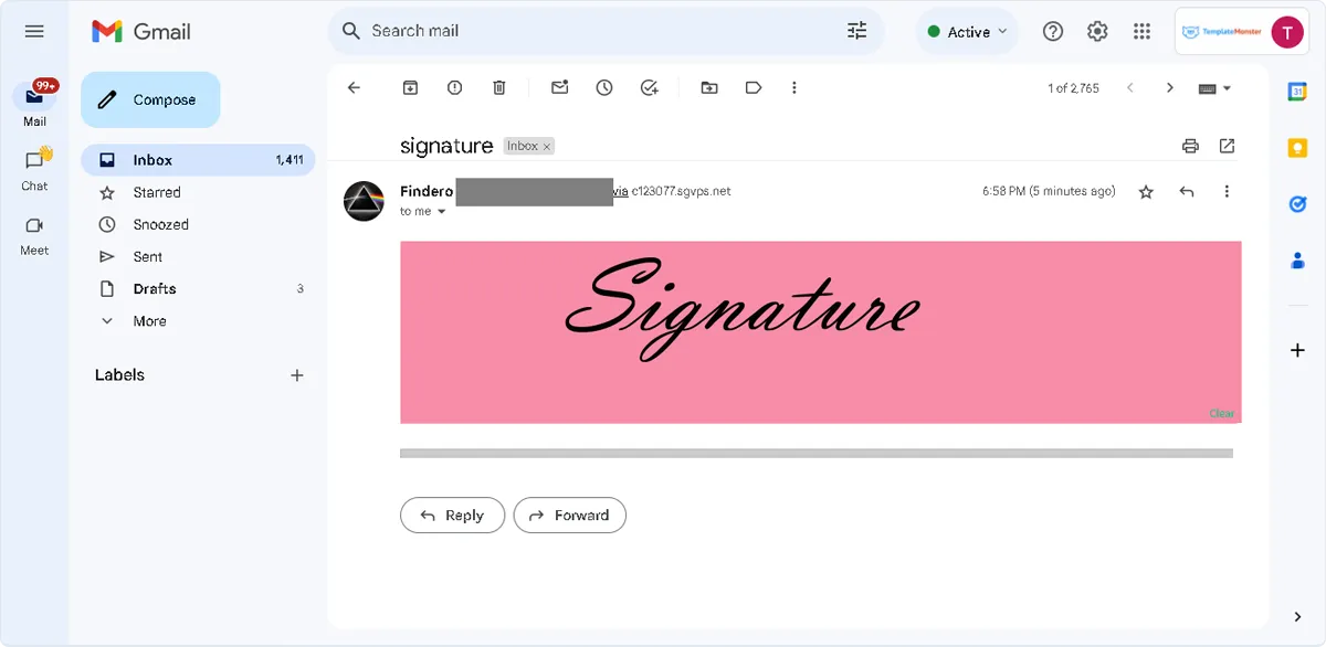 the signature image added to the mail