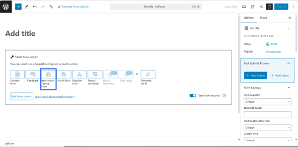 welcome block with the newsletter signup form pattern