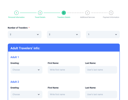 custom travel request form for booking websites