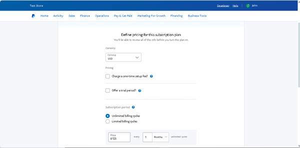 define pricing for this subscription plan page