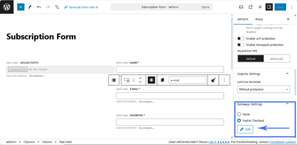 form gateway settings