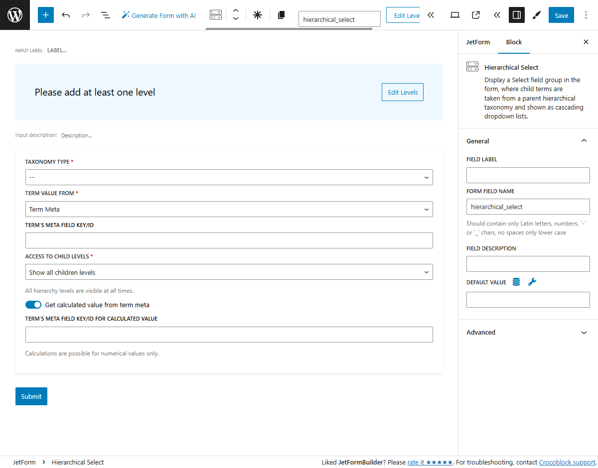 hierarchical select settings