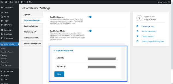 jetformbuilder payment gateways settings