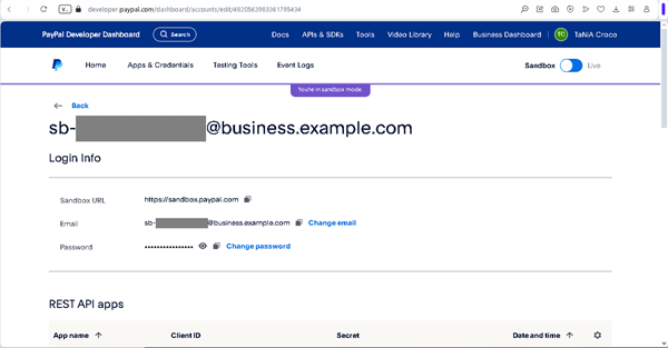 paypal sandbox account credentials