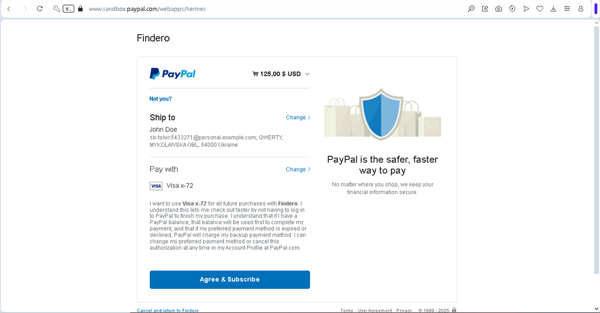 redirection to the paypal payment page