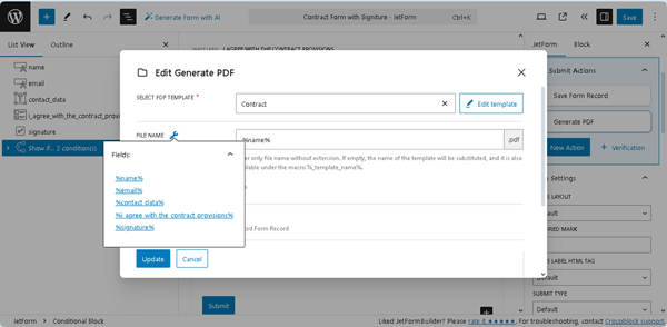 selecting the field for pdf file naming