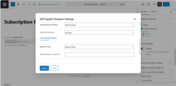 selecting the subscription plan