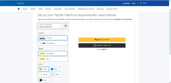 set up your paypal checkout experience for the subscription page