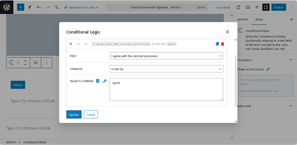 setting conditional logic option for checkbox fields