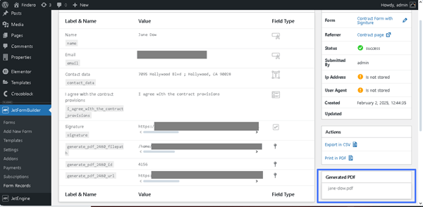 the form record tab