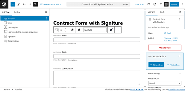 the form with inserted fields