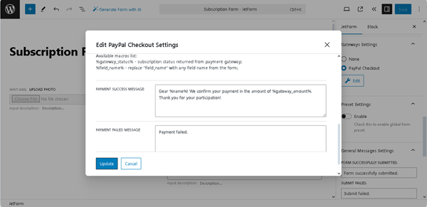 using macro in settings