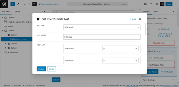 edit insert and update post settings