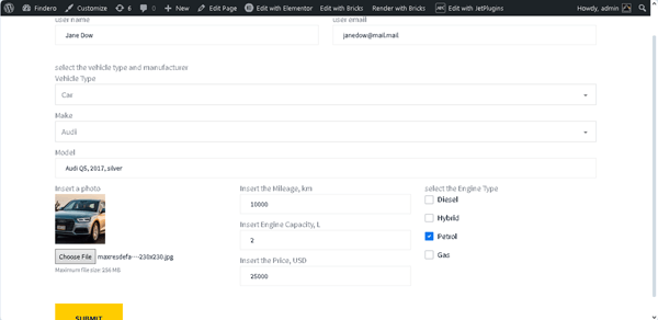 hierarchical select form on the front end