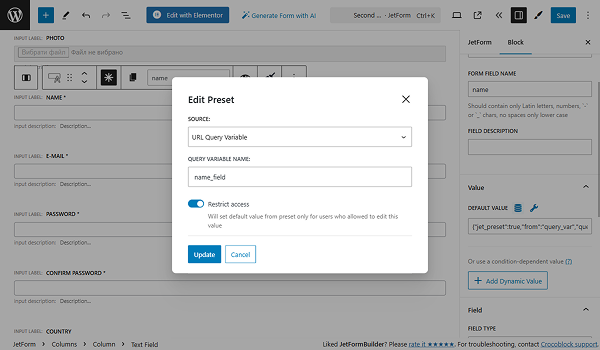 set up the default value window