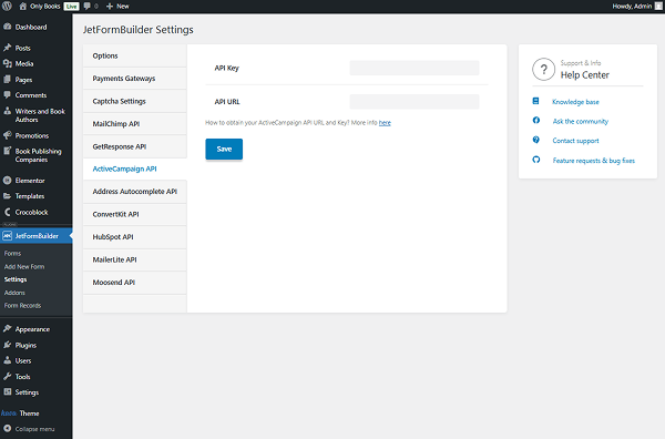 activecampaign api tab