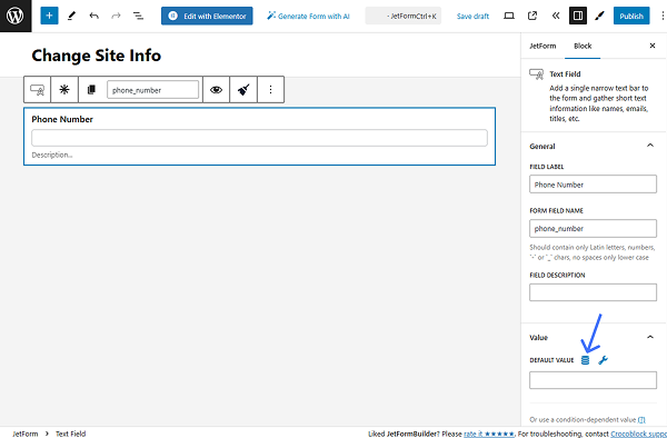 default value button