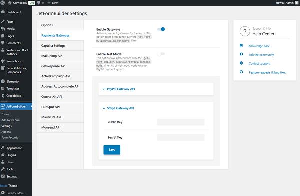 stripe gateway api section