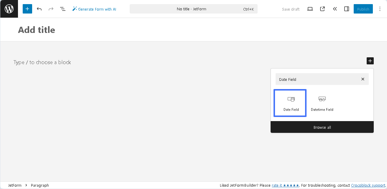 adding the date field block