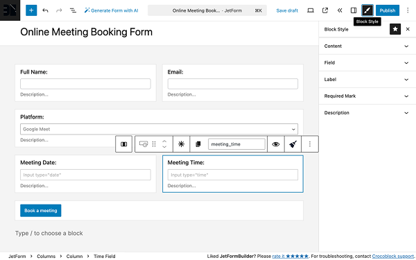 block style settings
