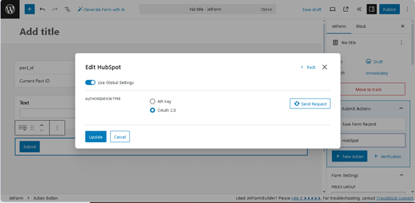 enabling the global settings toggle