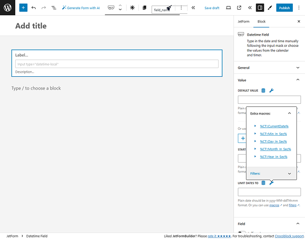 date and time macros in jetformbuilder