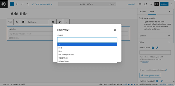 edit preset pop-up