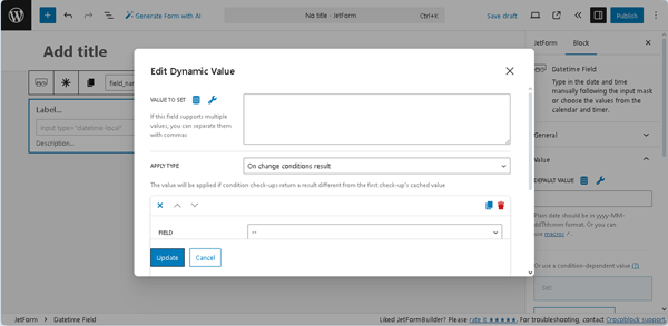 edit dynamic value pop-up