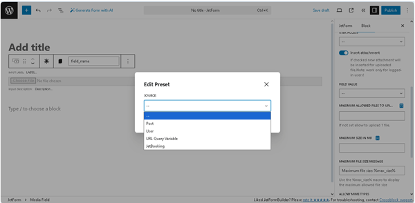 edit preset pop-up