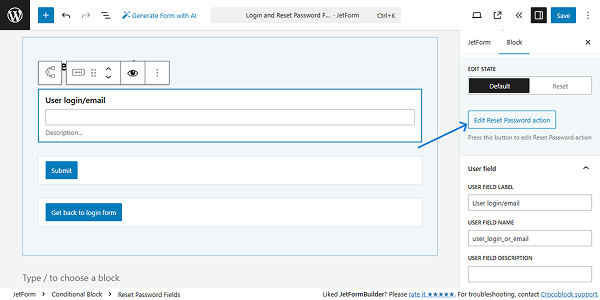 edit reset password action button