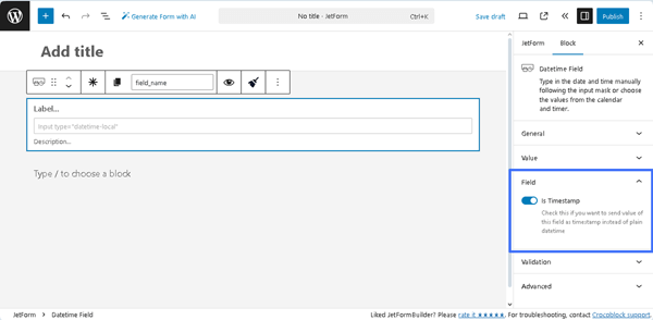 field settings of the datetime field