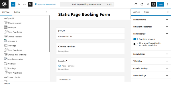 form progress tab set up