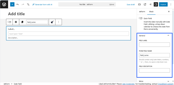 general settings of the datetime field